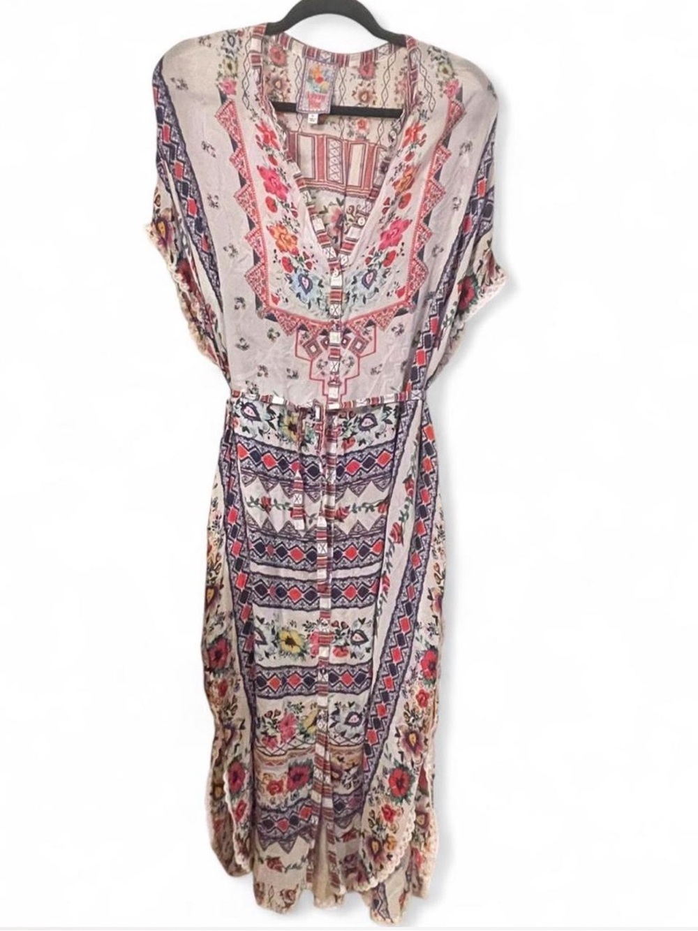 Johnny Was Matana Kaftan Dress XL Multicolor Floral Rayon Maxi Boho EUC - Picture 3 of 8
